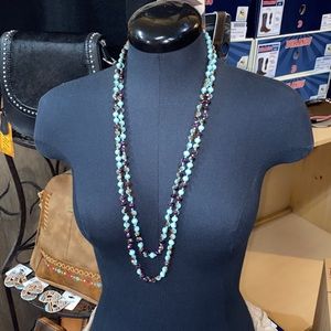 Colorful Crystal Beaded Necklace Long Strand blue